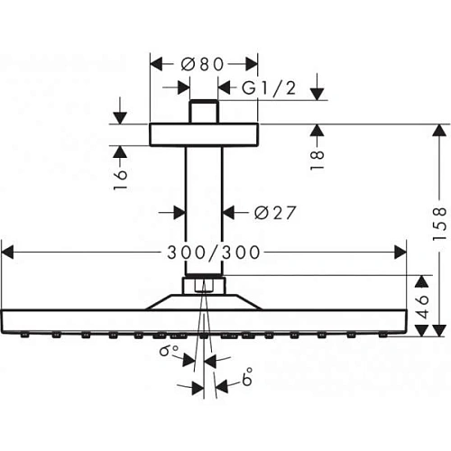 Верхний душ Hansgrohe Raindance E 300 1jet EcoSmart потолочный, хром 26251000 Верхний душ Hansgrohe Raindance E 300 1jet EcoSmart потолочный, хром 26251000
