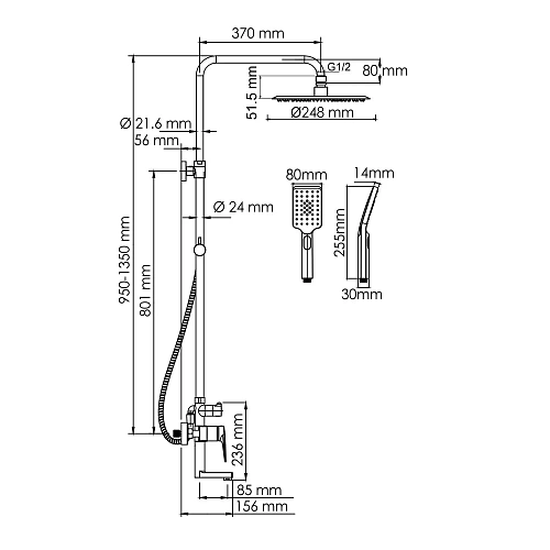Душевая система WasserKRAFT A155.259.201.BG золото Душевая система WasserKRAFT A155.259.201.BG золото