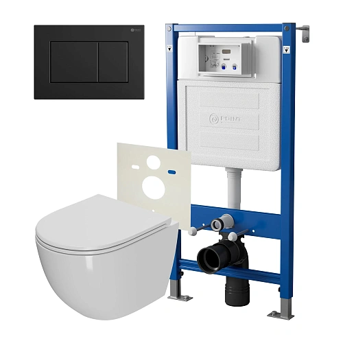 Комплект инсталляции Point Элемент PN45120 с клавишей смыва Ника, черная матовая, PN44081BM и унитазом Афина с сиденьем микролифт PN41041 Комплект инсталляции Point Элемент PN45120 с клавишей смыва Ника, черная матовая, PN44081BM и унитазом Афина с сиденьем микролифт PN41041