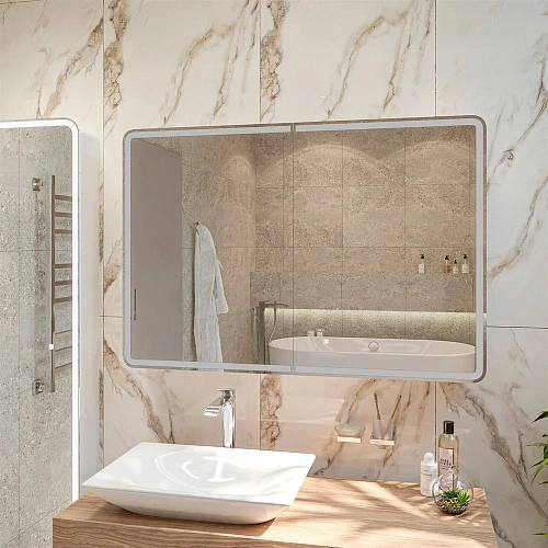 Зеркальный шкаф STWORKI Ольборг МВК078 120, с подсветкой, прямоугольный, большой, навесной, в стиле 541554 Зеркальный шкаф STWORKI Ольборг МВК078 120, с подсветкой, прямоугольный, большой, навесной, в стиле 541554