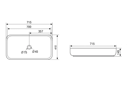 Раковина ABBER Rechteck AC2210 накладная, белая Раковина ABBER Rechteck AC2210 накладная, белая