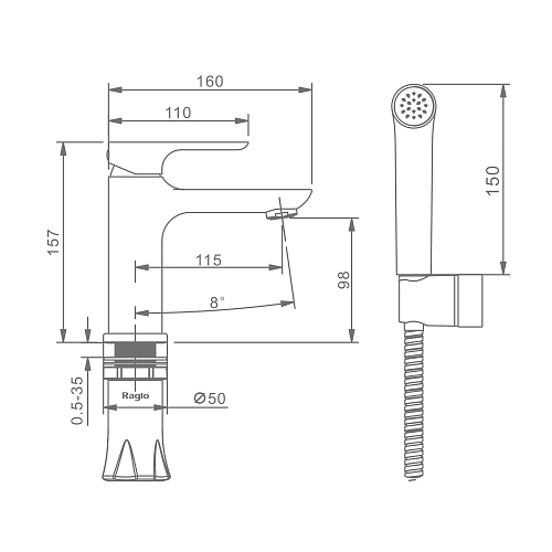 Смеситель для раковины Raglo R03.12 с гигиеническим душем, хром Смеситель для раковины Raglo R03.12 с гигиеническим душем, хром