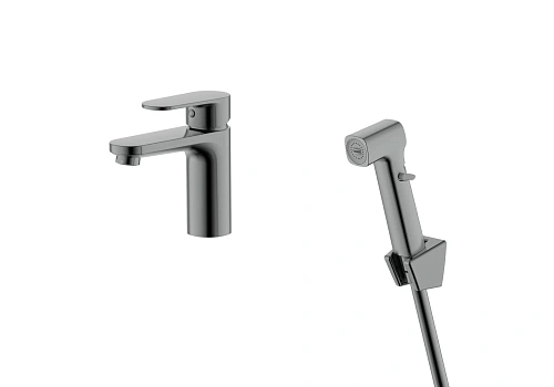 Смеситель для раковины Aquatek НИКА AQ1812BGM с гигиеническим ручным душем, оружейная сталь Смеситель для раковины Aquatek НИКА AQ1812BGM с гигиеническим ручным душем, оружейная сталь