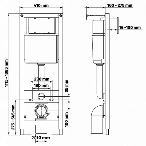 Инсталляция для унитаза BERGES АТОМ Line 410 кнопка матовый хром 040344 Инсталляция для унитаза BERGES АТОМ Line 410 кнопка матовый хром 040344