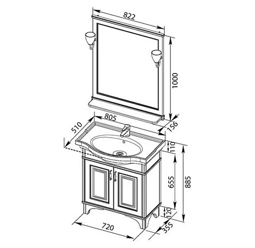Комплект мебели Aquanet Валенса 80 белый краколет/золото 00182809 Комплект мебели Aquanet Валенса 80 белый краколет/золото 00182809