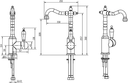 Смеситель для раковины Boheme ROYAL CRYSTAL 312-Royal/CRST Black бронза Смеситель для раковины Boheme ROYAL CRYSTAL 312-Royal/CRST Black бронза