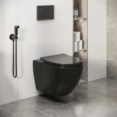 Унитаз подвесной GROSSMAN GR-4411BS Color 560x360x350 черный безободковый с тонкой крышкой Унитаз подвесной GROSSMAN GR-4411BS Color 560x360x350 черный безободковый с тонкой крышкой