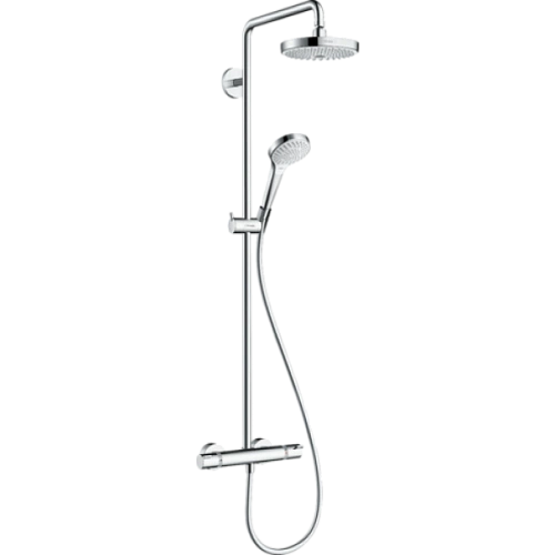 Душевая система Hansgrohe Showerpipe 180 2jet EcoSmart 27254400, белый хром с термостатом Душевая система Hansgrohe Showerpipe 180 2jet EcoSmart 27254400, белый хром с термостатом