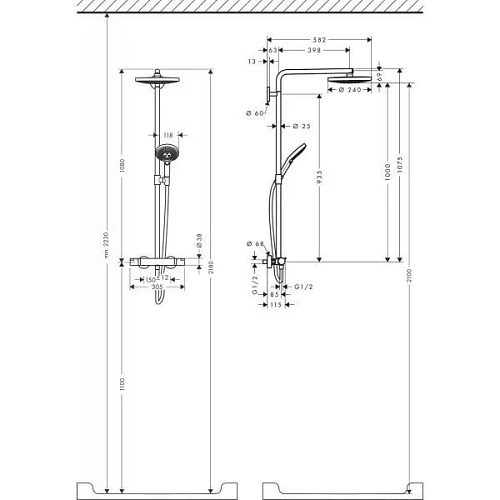 Душевая система hansgrohe Raindance Select S 240 2jet Showerpipe с термостатом 27129000 Душевая система hansgrohe Raindance Select S 240 2jet Showerpipe с термостатом 27129000