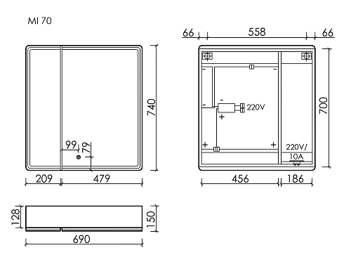 Зеркальный шкаф Sancos Mirror MI70ECH 690x150х740 мм, с LED подсветкой, дуб чарльстон , с розеткой Зеркальный шкаф Sancos Mirror MI70ECH 690x150х740 мм, с LED подсветкой, дуб чарльстон , с розеткой