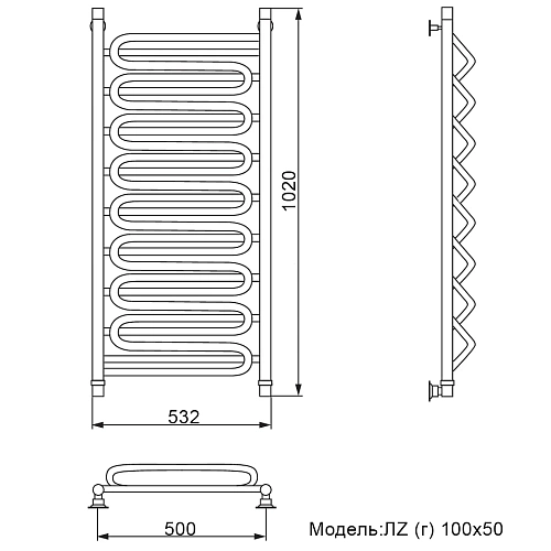 Полотенцесушитель водяной Ника CURVE ЛZ (Г) 100/50 Полотенцесушитель водяной Ника CURVE ЛZ (Г) 100/50