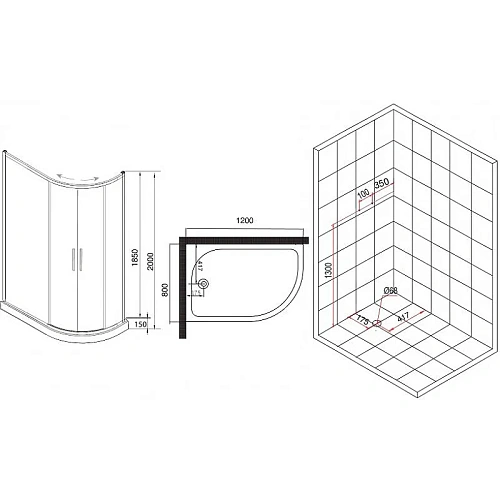 Душевой уголок Esbano (ESUGR8027AL) ESR-8027A Left120x80x200 Душевой уголок Esbano (ESUGR8027AL) ESR-8027A Left120x80x200