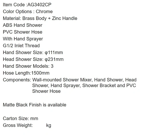 Душевая система ARROW AG3402CP хром Душевая система ARROW AG3402CP хром