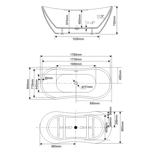 Ванна отдельностоящая Swedbe Vita 8803 1800мм Ванна отдельностоящая Swedbe Vita 8803 1800мм