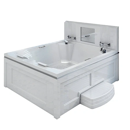 Мини бассейн Radomir г/а Римини 1-30-0-0-5-047Б, Белый, Platinum,1900х1500, рама-подставка, слив-перелив, 10 гидромассажных форсунок, 12 форсунок аэромассажа, контроллер 400, хромотерапия 2 лампы, система Turbo-pool, 2 ручки, 2 подголовника