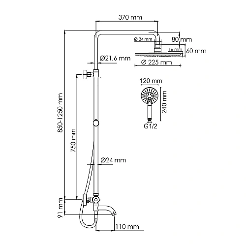 Душевая система WasserKRAFT A188.067.058.WM Thermo с термостатом белый Душевая система WasserKRAFT A188.067.058.WM Thermo с термостатом белый