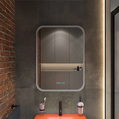 Зеркальный шкаф STWORKI Алта 60 см, с LED подсветкой и часами, смарт, прямоугольное, сенсорное управ 551041 Зеркальный шкаф STWORKI Алта 60 см, с LED подсветкой и часами, смарт, прямоугольное, сенсорное управ 551041