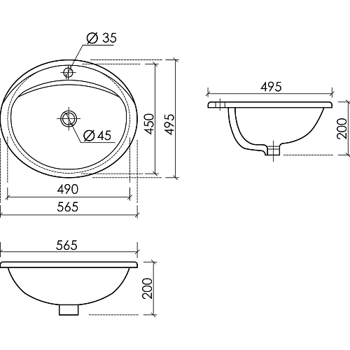 Раковина Ceramica Nova Sun CN6079 встраиваемая сверху 565x495x200 мм белый Раковина Ceramica Nova Sun CN6079 встраиваемая сверху 565x495x200 мм белый