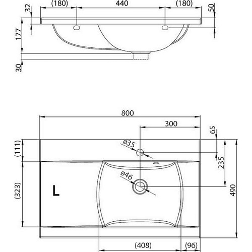 Раковина Ravak Classic 80x49 (левый) XJDL1180000 Раковина Ravak Classic 80x49 (левый) XJDL1180000