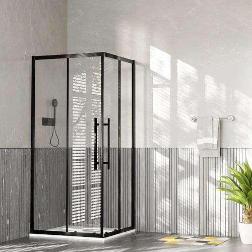 Душевой уголок Esbano ESF-90D1+110D2-B 90х110х195 прозрачное стекло, профиль черный матовый Душевой уголок Esbano ESF-90D1+110D2-B 90х110х195 прозрачное стекло, профиль черный матовый