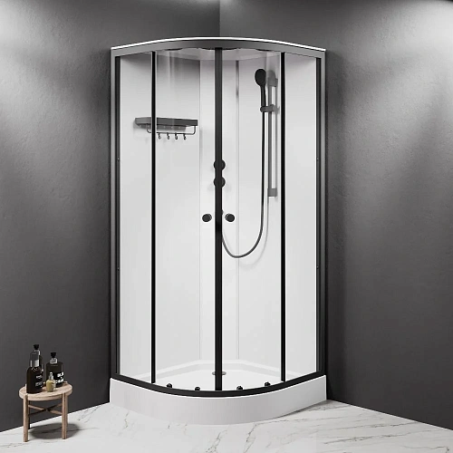 Душевая кабина AM.PM X-Joy W94C-401-090BT 90x90, четверть круга, профиль черный матовый, стекло прозрачное Душевая кабина AM.PM X-Joy W94C-401-090BT 90x90, четверть круга, профиль черный матовый, стекло прозрачное