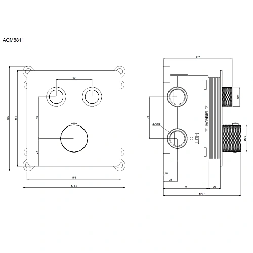 Смеситель для душа AQUAme AQM8811BC с термостатом встраиваемый, медь шлифованная Смеситель для душа AQUAme AQM8811BC с термостатом встраиваемый, медь шлифованная