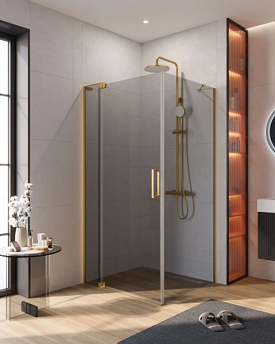 Душевой уголок CEZARES SLIDER-AH-1-100-90/100-GRIGIO-BORO 90-100x100см стекло тонированное (графит), профиль брашированное золото Душевой уголок CEZARES SLIDER-AH-1-100-90/100-GRIGIO-BORO 90-100x100см стекло тонированное (графит), профиль брашированное золото