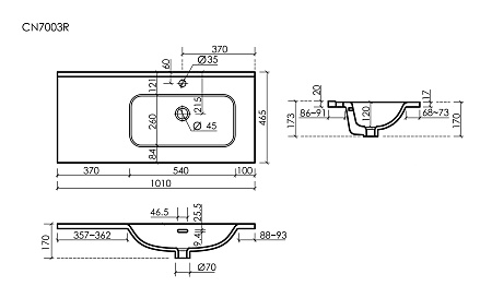 Раковина Ceramica Nova Element CN7003R мебельная чаша справа с отверстием под смеситель 1010x465x180 мм белый Раковина Ceramica Nova Element CN7003R мебельная чаша справа с отверстием под смеситель 1010x465x180 мм белый