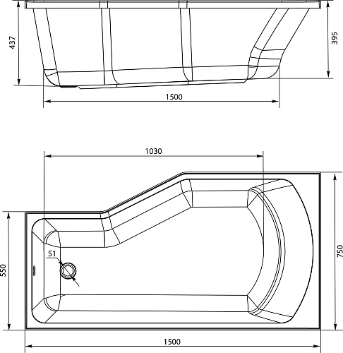 Акриловая ванна STWORKI Кронборг 150x75, L с ножками 565432 Акриловая ванна STWORKI Кронборг 150x75, L с ножками 565432