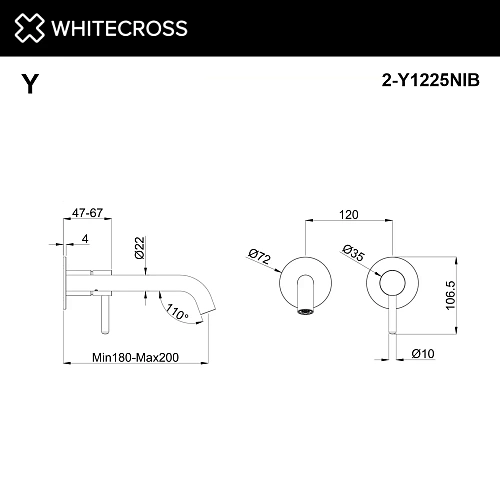 Смеситель для раковины WHITECROSS 2-Y1225NIB скрытого монтажа, внешняя часть, брашированный никель Смеситель для раковины WHITECROSS 2-Y1225NIB скрытого монтажа, внешняя часть, брашированный никель