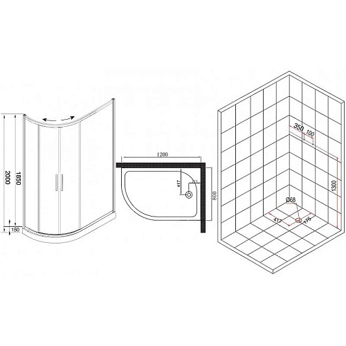 Душевой уголок Esbano (ESUGR8027AR) ESR-8027A Right120x80x200 Душевой уголок Esbano (ESUGR8027AR) ESR-8027A Right120x80x200