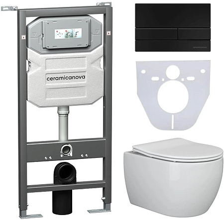 Комплект унитаза Ceramica Nova Сет 4 в 1 инсталляция с кнопкой и шумоизоляцией CN3001_1002B_1000