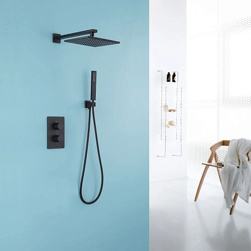 Душевая система ABBER Weiss Insel AF8051B скрытого монтажа без излива, термостат, черный матовый Душевая система ABBER Weiss Insel AF8051B скрытого монтажа без излива, термостат, черный матовый