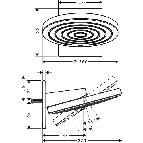 Верхний душ Hansgrohe Pulsify S 260 2jet 24151670, матовый черный Верхний душ Hansgrohe Pulsify S 260 2jet 24151670, матовый черный