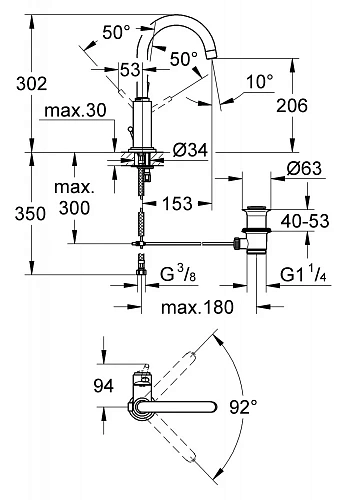 Смеситель для раковины GROHE Atrio C с донным клапаном, хром (32042001) Смеситель для раковины GROHE Atrio C с донным клапаном, хром (32042001)