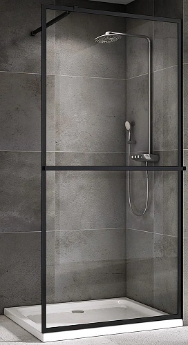 Душевая перегородка ABBER Immer Offen AG60090B 90 см универсальная, профиль черный, стекло прозрачное Душевая перегородка ABBER Immer Offen AG60090B 90 см универсальная, профиль черный, стекло прозрачное