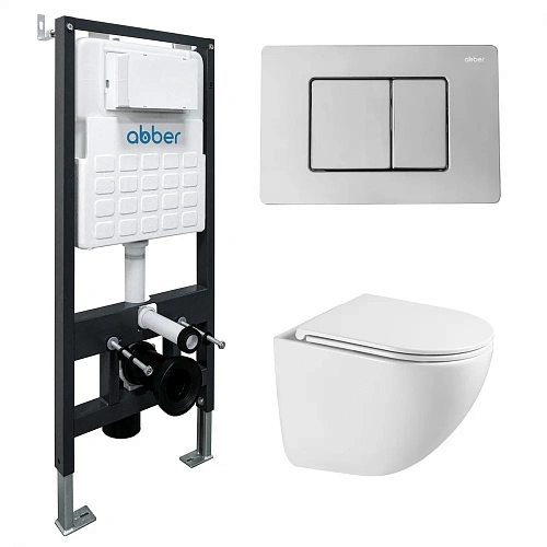 Комплект унитаза ABBER Bequem AC1131TC белый, с закрытым дном с инсталляцией AC0105 и кнопкой AC0120 хром глянцевый Комплект унитаза ABBER Bequem AC1131TC белый, с закрытым дном с инсталляцией AC0105 и кнопкой AC0120 хром глянцевый