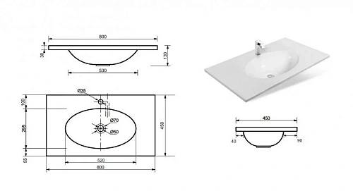 Тумба с раковиной Эстет Vegas ФР-00003491 800х450 подвесная 2 ящика Тумба с раковиной Эстет Vegas ФР-00003491 800х450 подвесная 2 ящика