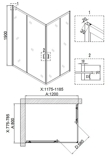 Душевой уголок Niagara NG-6610-08 (120x80x190) прямоугольник двери раздвижные 66100811 Душевой уголок Niagara NG-6610-08 (120x80x190) прямоугольник двери раздвижные 66100811