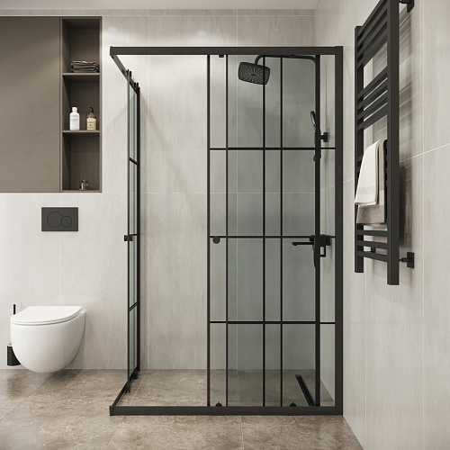 Душевой уголок Niagara Eco NG-1018-14QKL (100x80x190) прямоугольник, раздвиж, профиль черный, стекло КЛЕТКА (4мм) Душевой уголок Niagara Eco NG-1018-14QKL (100x80x190) прямоугольник, раздвиж, профиль черный, стекло КЛЕТКА (4мм)