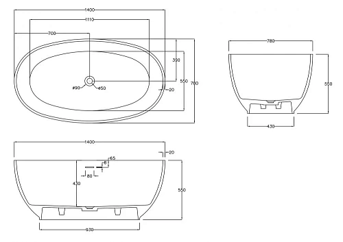 Ванна отдельностоящая ABBER AS9641-1.4 140x78 универсальная, белая матовая, искусственный камень Ванна отдельностоящая ABBER AS9641-1.4 140x78 универсальная, белая матовая, искусственный камень