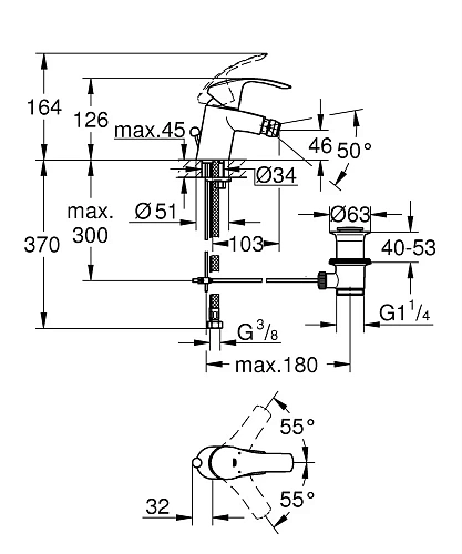Смеситель для биде GROHE Eurosmart New с донным клапаном, хром (23789002) Смеситель для биде GROHE Eurosmart New с донным клапаном, хром (23789002)
