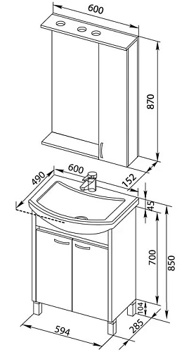 Комплект мебели Aquanet Донна 60 светлый дуб (2 дверцы) 00168932 Комплект мебели Aquanet Донна 60 светлый дуб (2 дверцы) 00168932