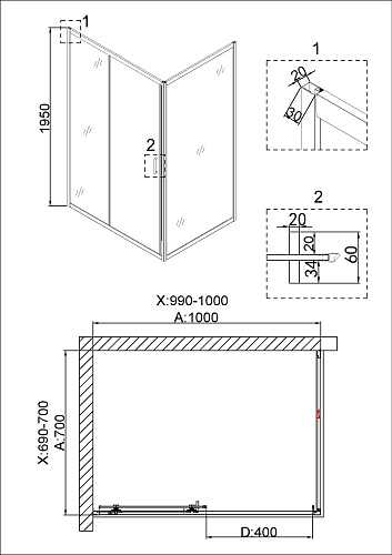 Душевой уголок Niagara Nova NG-42-10AG-A70G (100x70x195) прямоугольная, дверь раздвижная Душевой уголок Niagara Nova NG-42-10AG-A70G (100x70x195) прямоугольная, дверь раздвижная