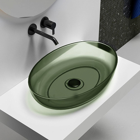 Раковина ABBER Kristall AT2801Vesuvian прозрачная, накладная, оливковая