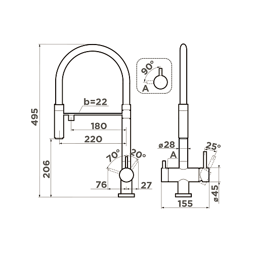 Смеситель для кухни Omoikiri Kanto TO 4994428 Смеситель для кухни Omoikiri Kanto TO 4994428