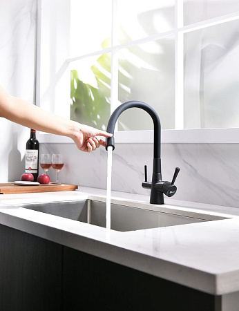 Смеситель для кухни Lemark Comfort LM3075BL с гибким изливом, с подключением к фильтру, черный Смеситель для кухни Lemark Comfort LM3075BL с гибким изливом, с подключением к фильтру, черный