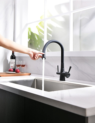 Смеситель для кухни Lemark Comfort LM3075BL с гибким изливом, с подключением к фильтру, черный Смеситель для кухни Lemark Comfort LM3075BL с гибким изливом, с подключением к фильтру, черный