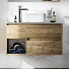 Тумба с раковиной STWORKI Карлстад 90 дуб рустикальный, простоун беж, с отверстием для смесителя в с 425505
