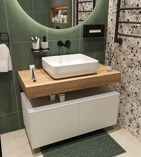 Столешница STWORKI Ольборг 100 дуб французский, без отверстий, 2 тумбы 50, с раковиной STWORKI Soul 489116 Столешница STWORKI Ольборг 100 дуб французский, без отверстий, 2 тумбы 50, с раковиной STWORKI Soul 489116